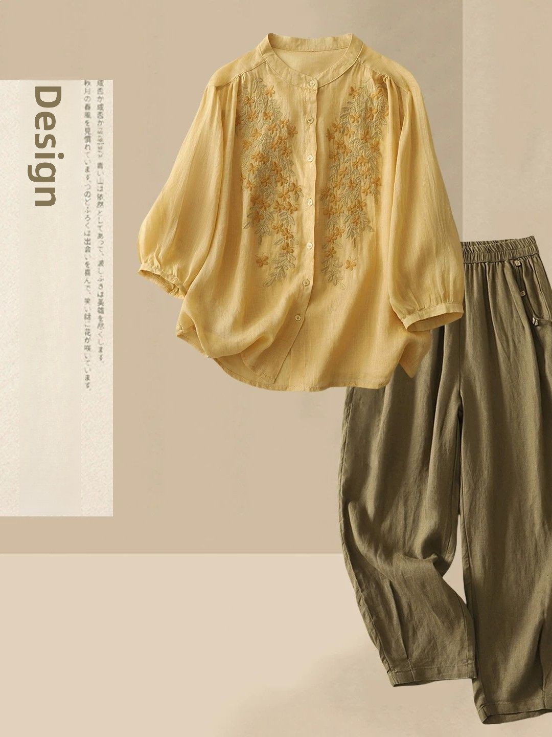 Linen Shirt Breathable - Conjunto Casual de Verão em Algodão