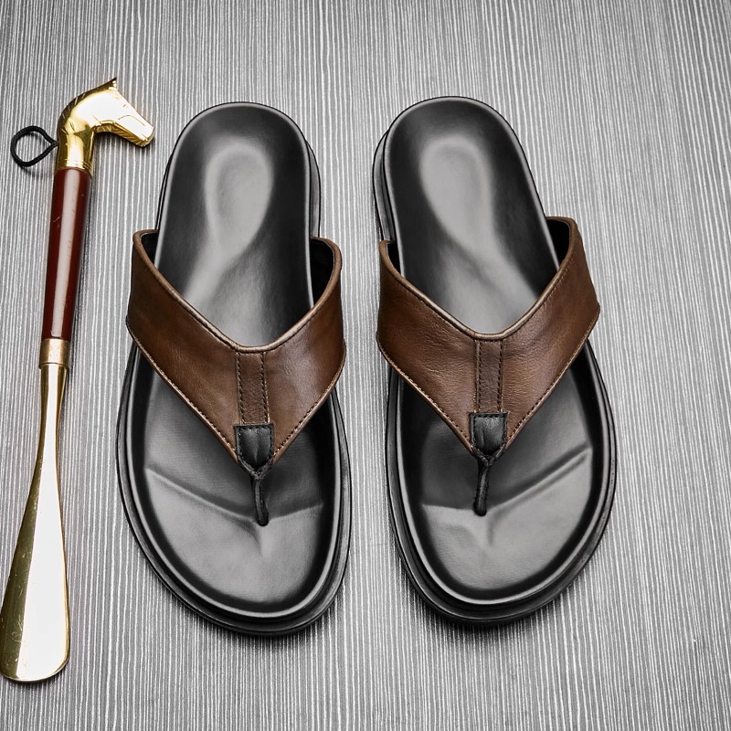 Flip Flop Leather Men - Chinelo Masculino de Couro Genuíno Luxuoso