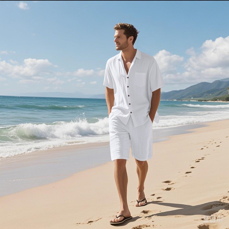 Conjunto Masculino de Camisa d - Linen Shirt Breathable avaliação e preço