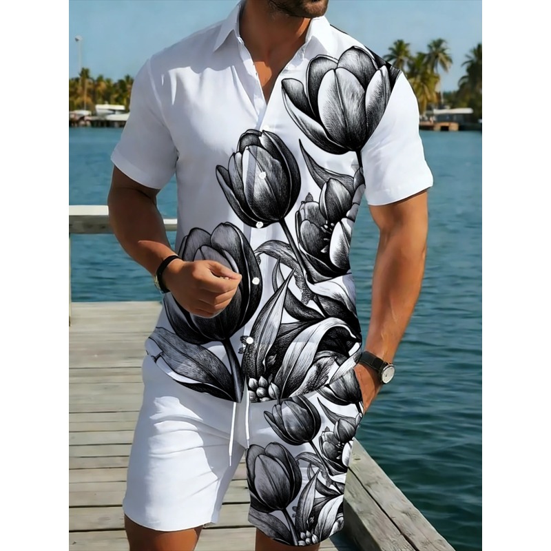 Conjunto Masculino de Camisa e - Resort Shirt Floral avaliação e preço
