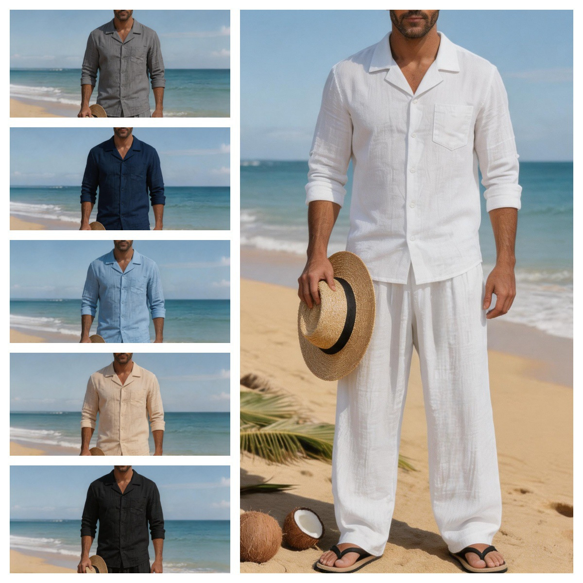 Conjunto de Praia Masculino de - Linen Shirt Breathable avaliação e preço