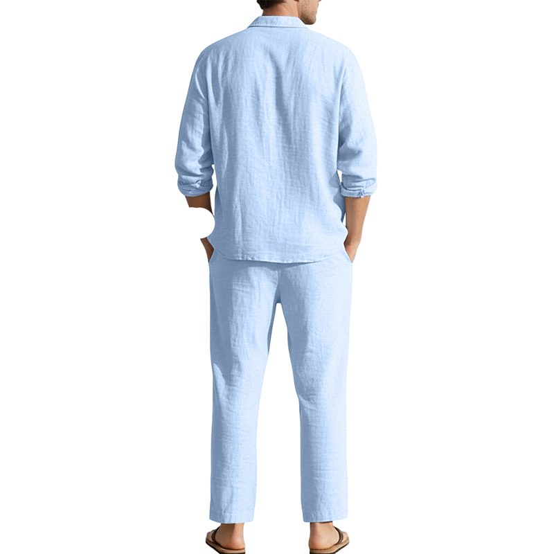 Conjuntos Casuais de Linho Pri - Linen Shirt Breathable avaliação e preço